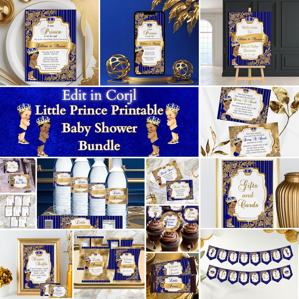 Little Prince Baby Shower Bundle, Royal Blue and Gold
