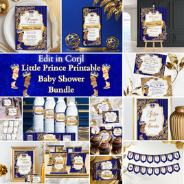 Little Prince Baby Shower Bundle, Royal Blue and Gold