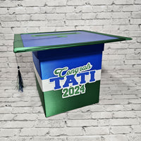 Royal Blue, Green, & White Grad Card Box, Style 5
