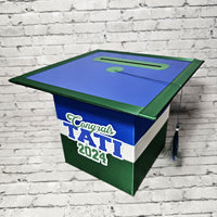 Grad Party Card Box - Royal Blue, Green, White 8x8 Style 5
