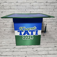 Grad Party Card Box - Royal Blue, Green, White 8x8 Style 5
