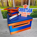 Royal Blue and Orange Graduation Card Box, 10x10x6