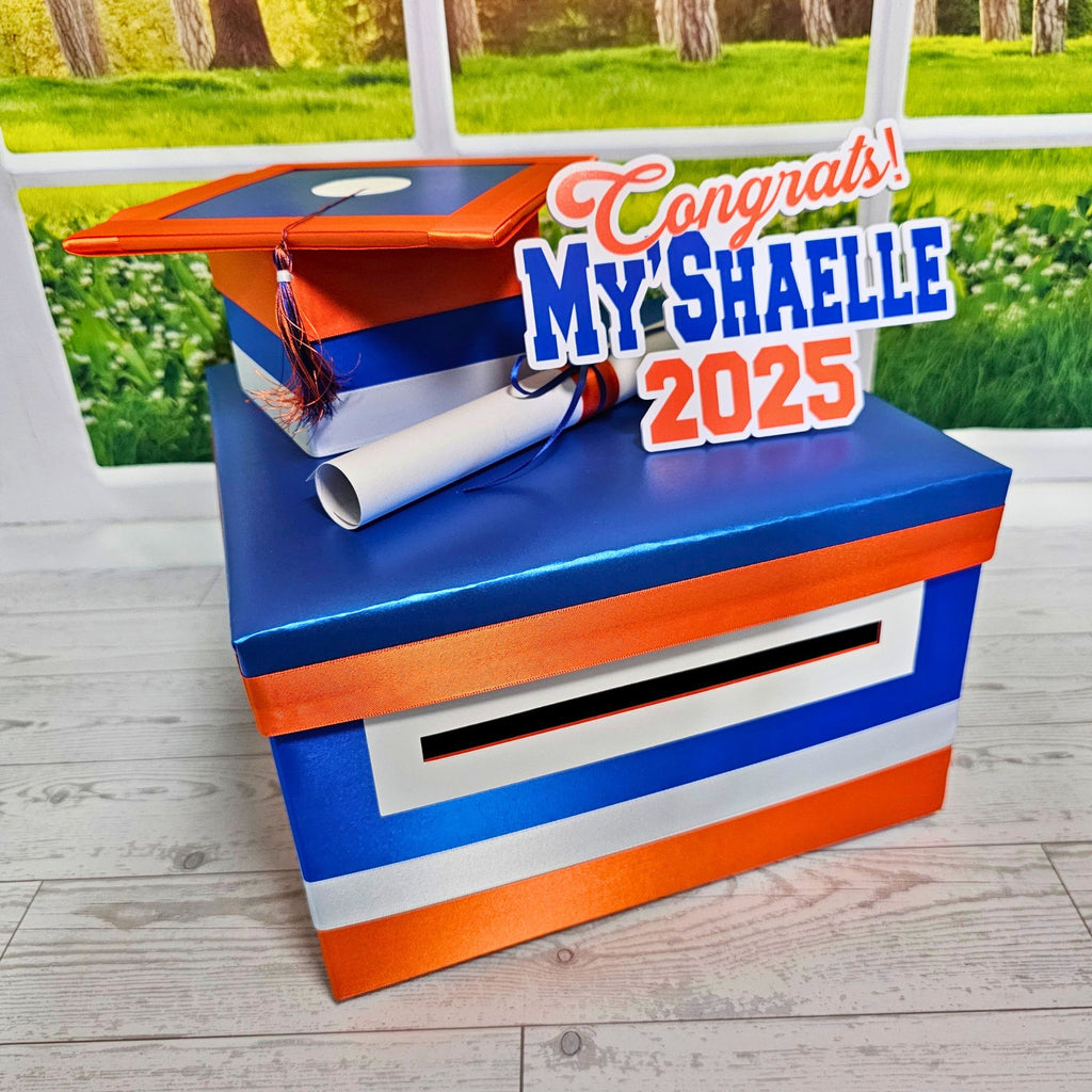 Royal Blue, Orange, and White Graduation Card Box