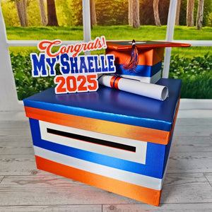 Royal Blue, Orange, and White Graduation Gift Card Box