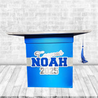 Grad Party Card Box - Royal Blue, Silver 8x8 Style 4
