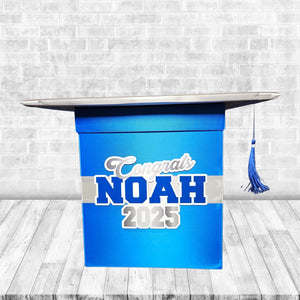 Grad Party Card Box - Royal Blue, Silver 8x8 Style 4