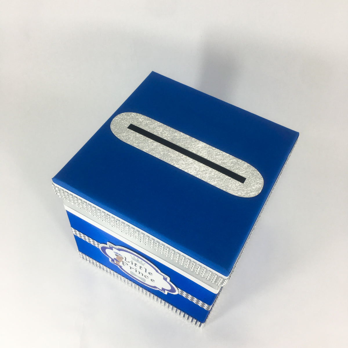 Royal Blue & Silver Little Prince Baby Shower Card Box