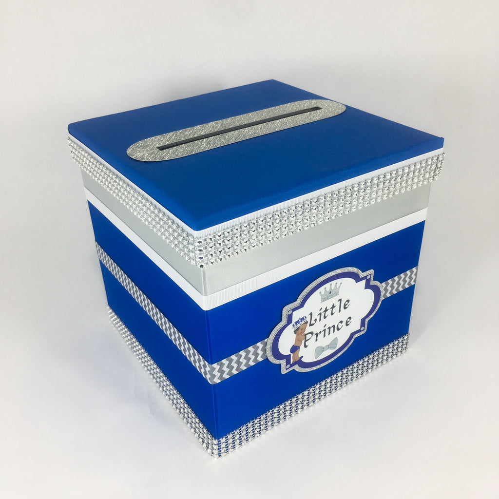 Royal Blue & Silver Little Prince Baby Shower Card Box