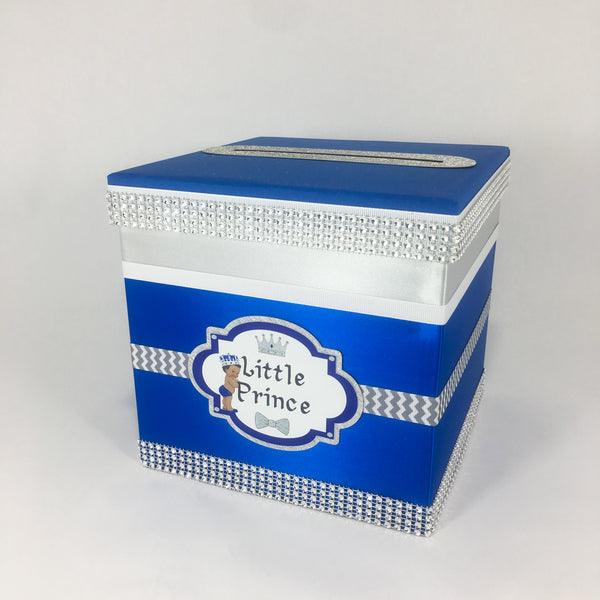 Royal Blue & Silver Little Prince Baby Shower Card Box