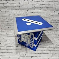 Graduation Cap Card Box - Royal Blue, Silver, White 8x8 Style 6
