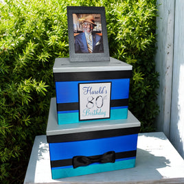 Birthday Card Box, Royal Blue, Teal, Black, Silver