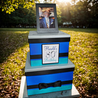 Birthday Card Box, Royal Blue, Teal, Black, Silver