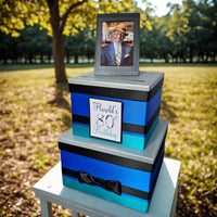 Birthday Card Box, Royal Blue, Teal, Black, Silver