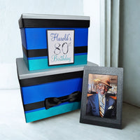 Birthday Card Box, Royal Blue, Teal, Black, Silver