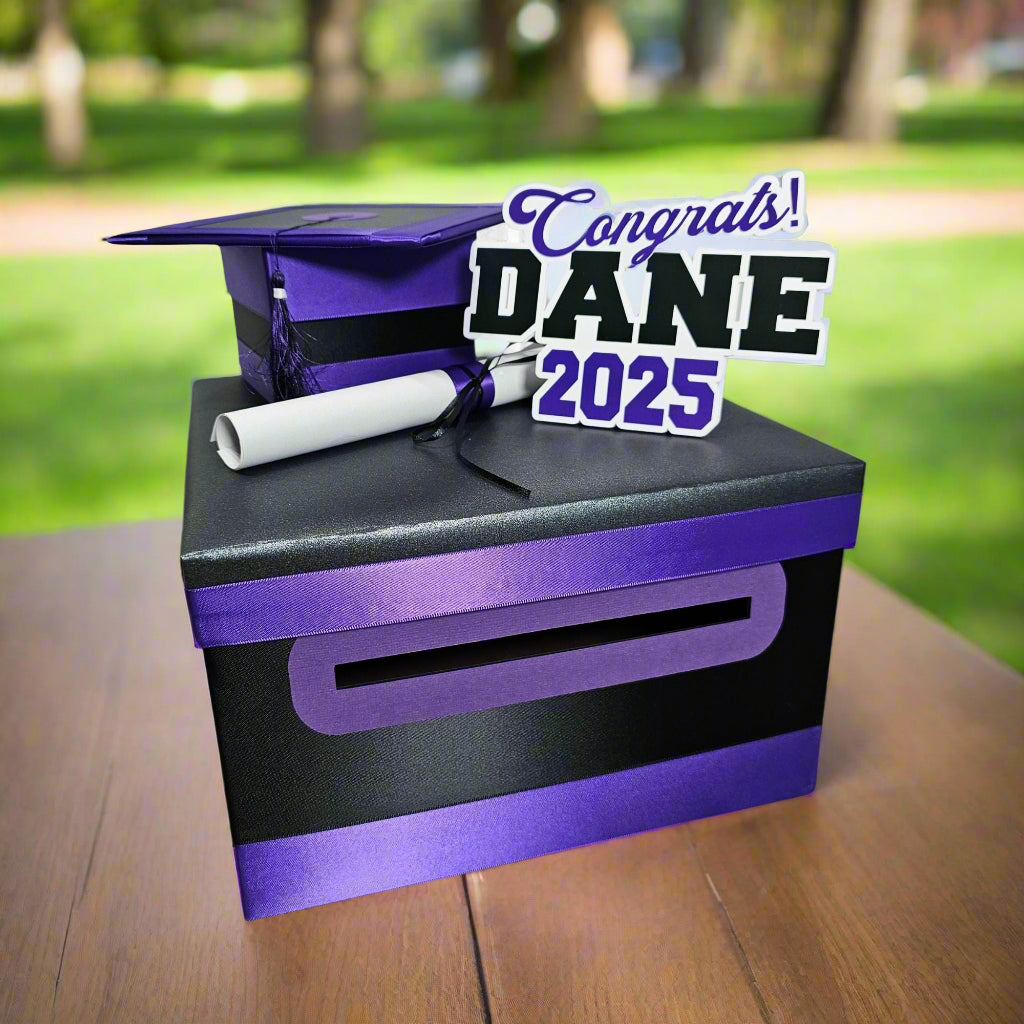 Royal Purple and Black Graduation Card Box