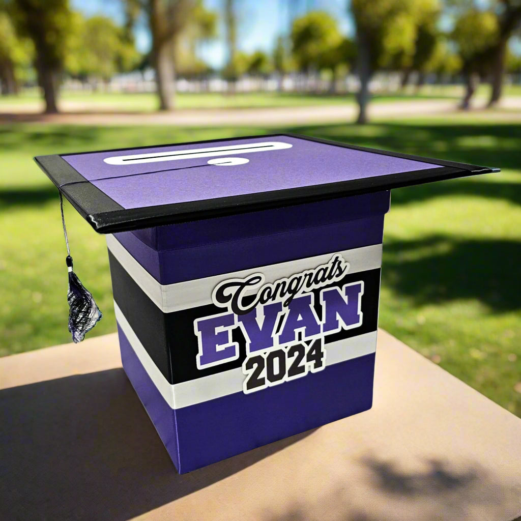 Purple Style 1 Graduation Card Boxes Royal Purple/Black/White Purple Style 1 Graduation Card Boxes Royal Purple/Black/White