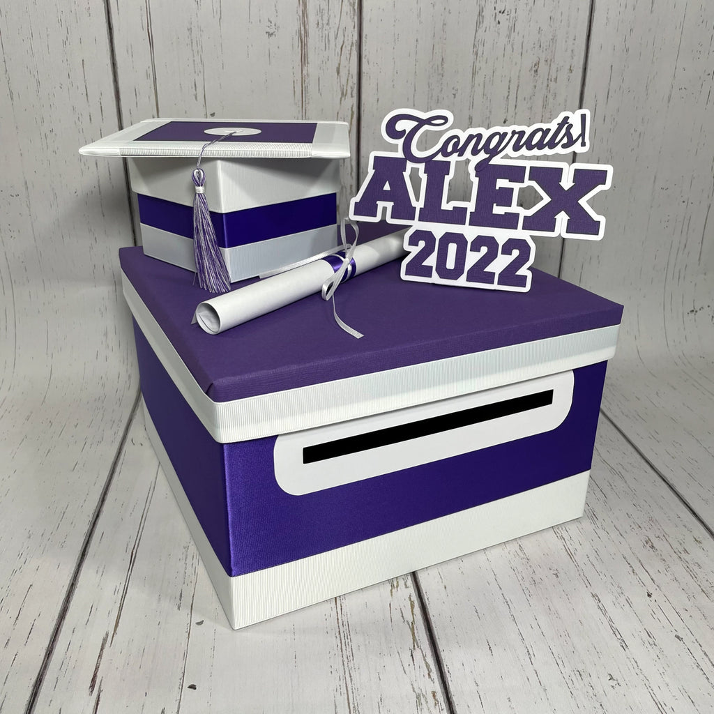 Royal Purple and Black Graduation Card Box 10x10x6