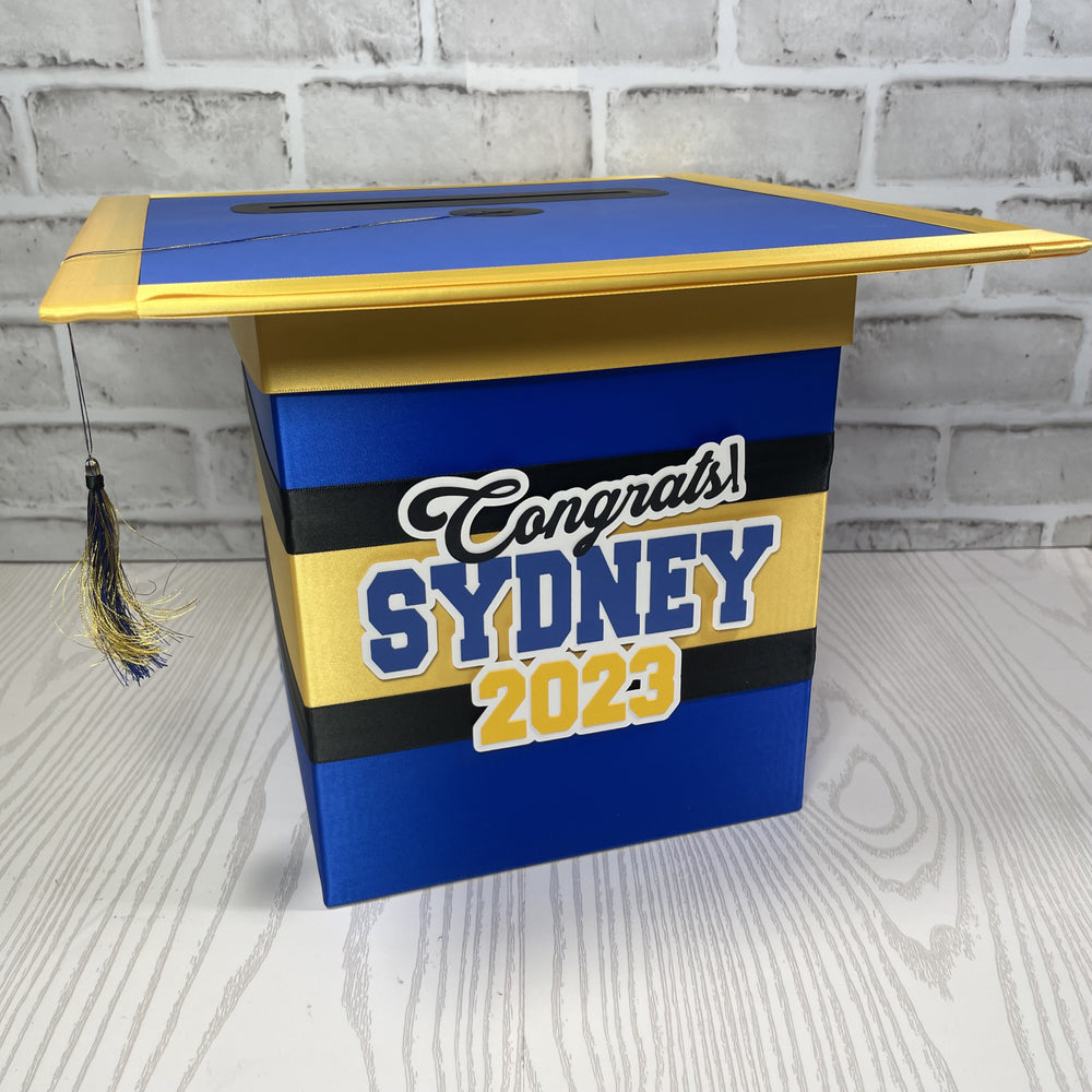 Royal Blue, Yellow Gold, & Black 8x8 Graduation Card Box