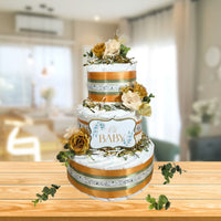 Sage and Gold Eucalyptus Diaper Cake Centerpiece