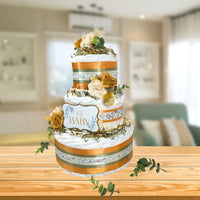 Sage and Gold Eucalyptus Diaper Cake Centerpiece