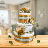 Sage and Gold Eucalyptus Diaper Cake Centerpiece