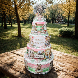 Storybook Diaper Cake Centerpiece, Pink, Mint, Brown