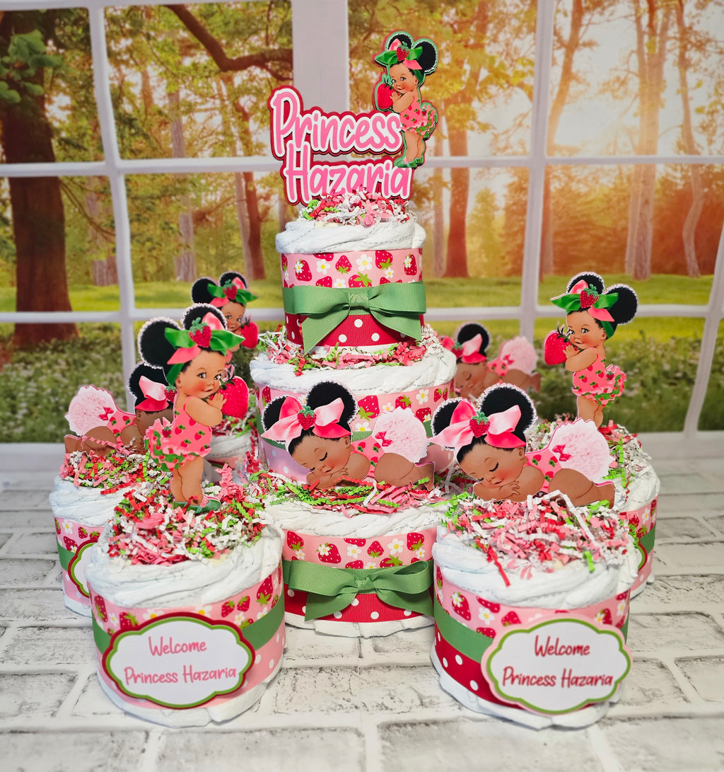Strawberry Shortcake Baby Girl Diaper Cake Centerpiece Set