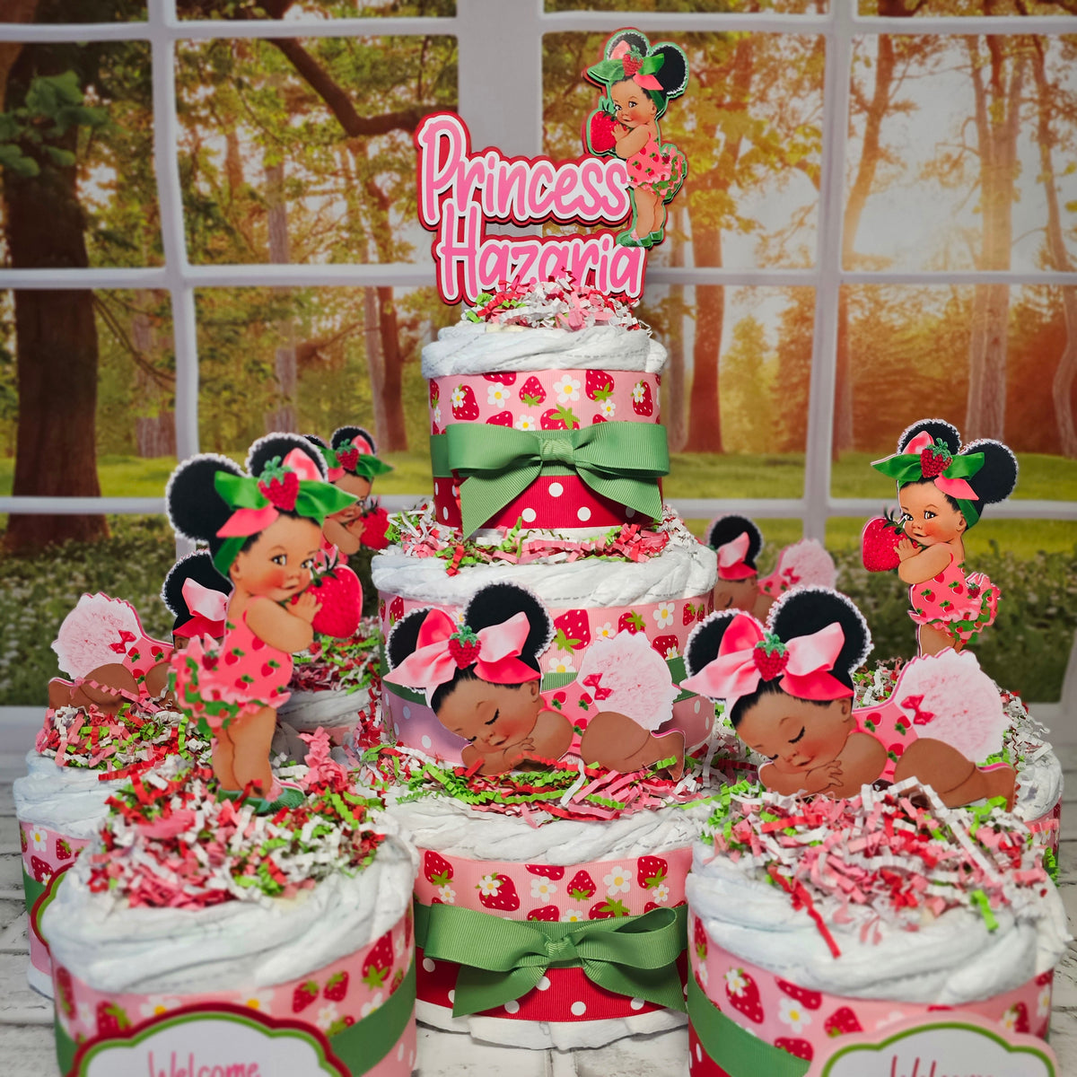 Strawberry Shortcake Baby Girl Diaper Cake Centerpiece Set