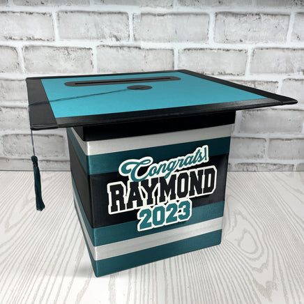 Teal, Black, & Silver 8x8 Graduation Card Box