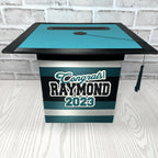 Graduation Cap Card Box - Teal, Black, Silver 8x8