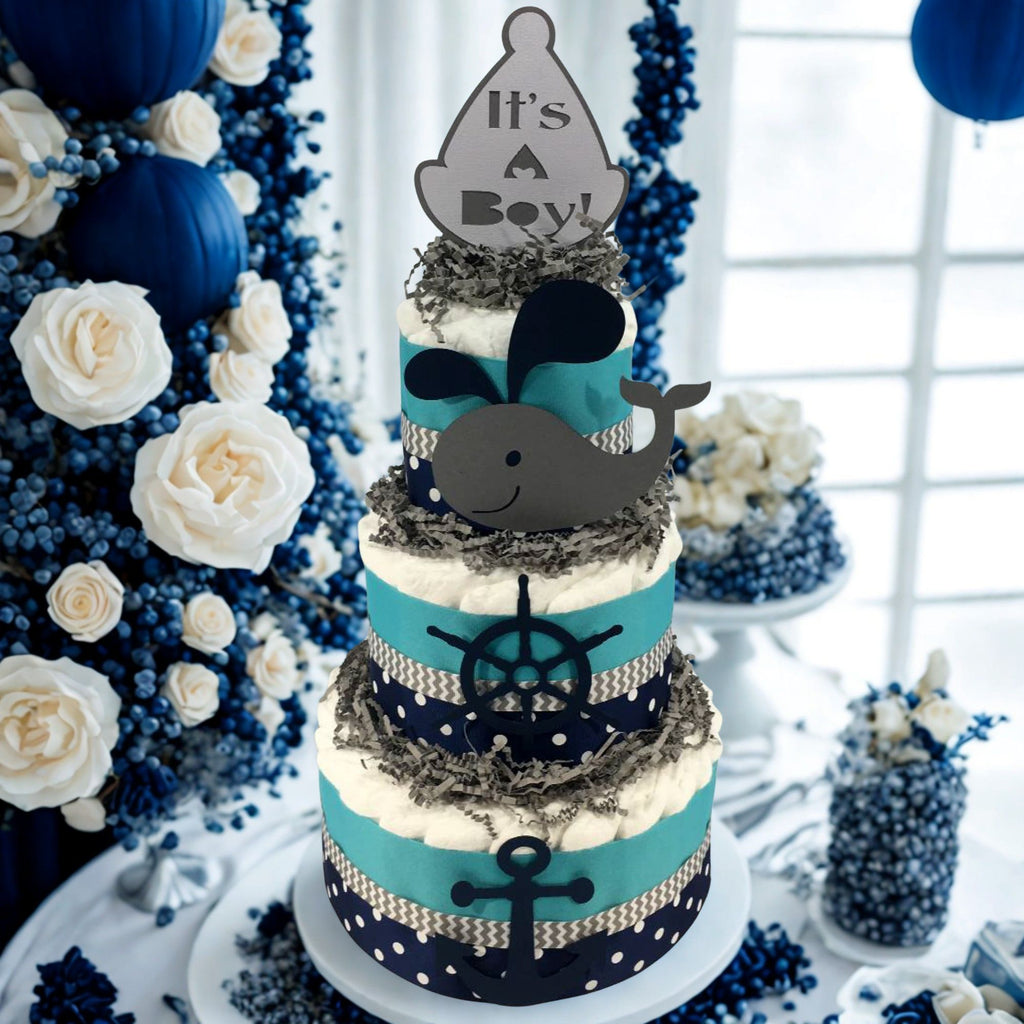 Nautical Whale Boy Diaper Cake Centerpiece