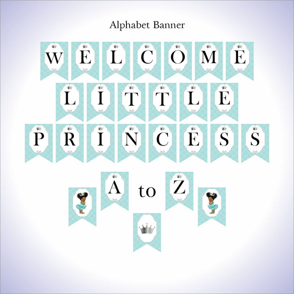 Light Teal and Silver Little Princess Banner, Curly