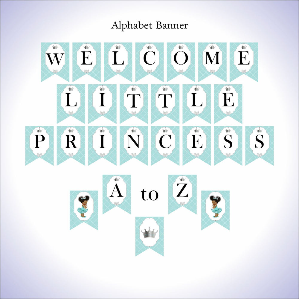 Light Teal and Silver Little Princess Banner, Curly