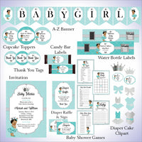 Teal and Silver Little Princess Baby Shower Decorations, Brown