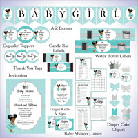 Teal and Silver Little Princess Baby Shower Decorations, Curly
