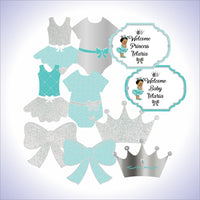 Light Teal and Silver Little Princess Printable Decorations, Brown
