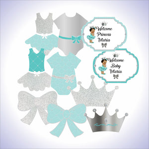 Light Teal and Silver Little Princess Printable Decorations, Brown