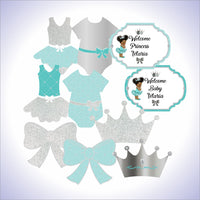 Light Teal and Silver Little Princess Printable Decorations, Curly
