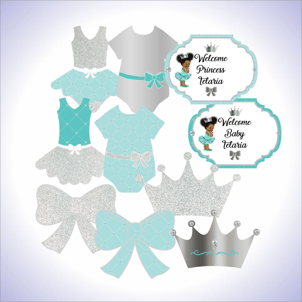 Light Teal and Silver Little Princess Printable Decorations, Curly