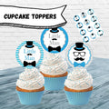 Turquoise, Gray & Black Little Man Cupcake Toppers