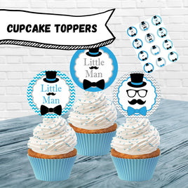 Turquoise, Gray & Black Little Man Cupcake Toppers