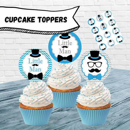 Turquoise, Gray & Black Little Man Cupcake Toppers
