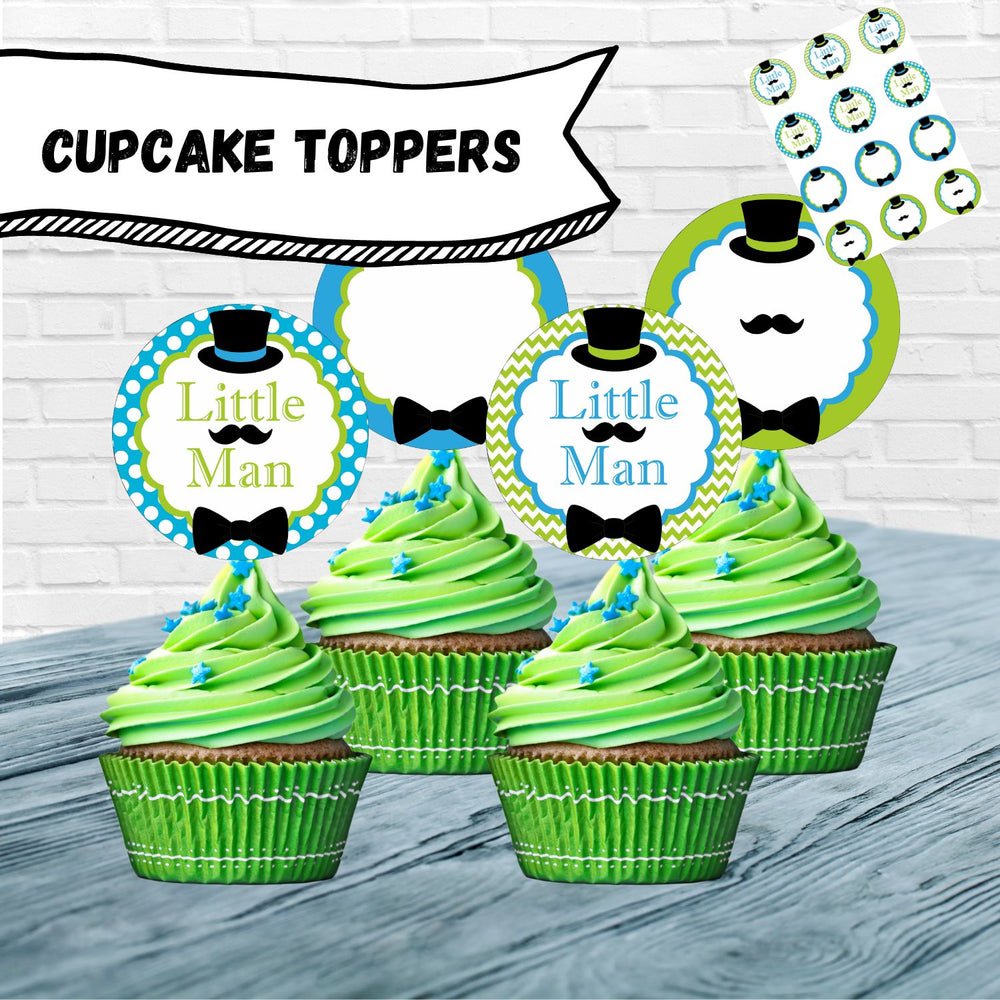 Blue and Green Little Man Cupcake Toppers