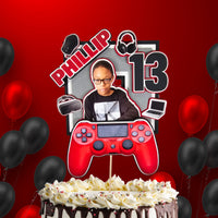 Red and Black Video Gamer 3D Birthday Photo Cake Topper
