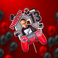 Red and Black Gaming 3D Birthday Photo Cake Topper
