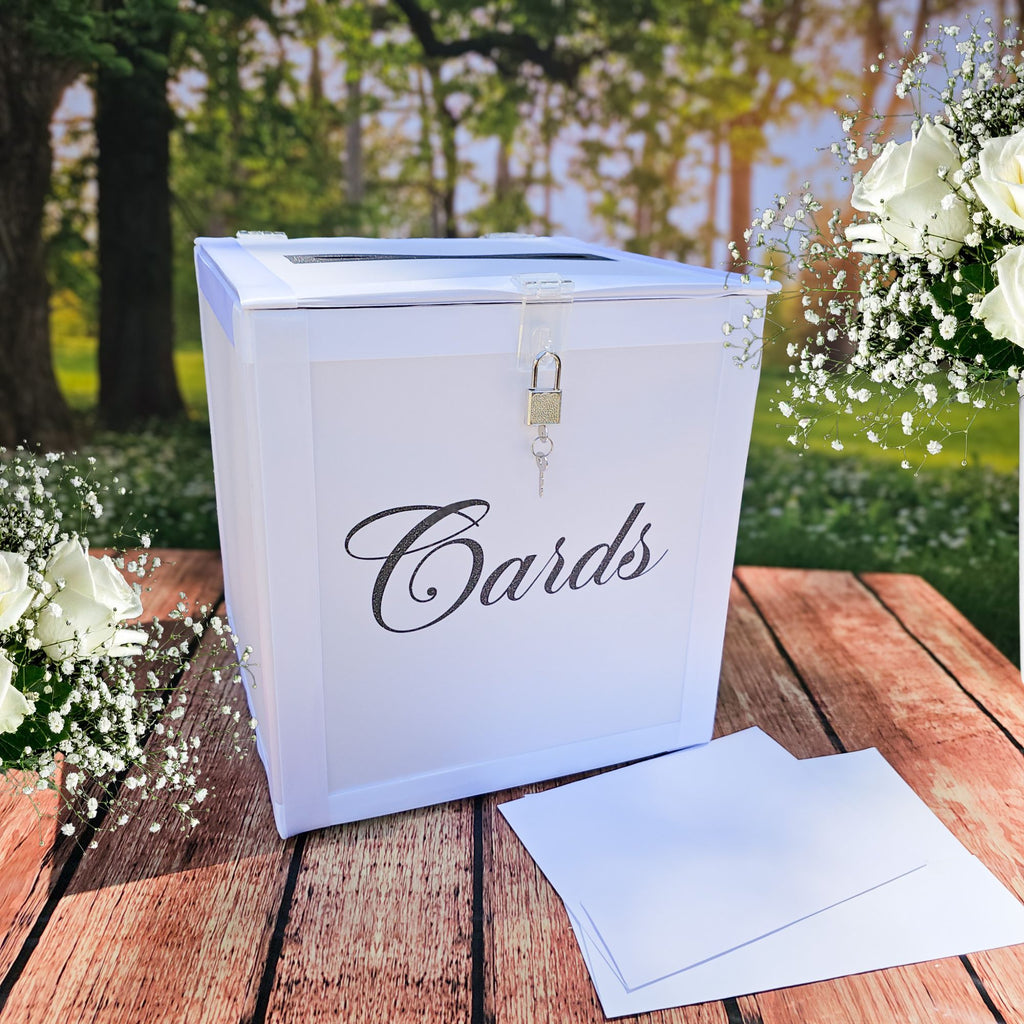 White Locking Wedding Card Box