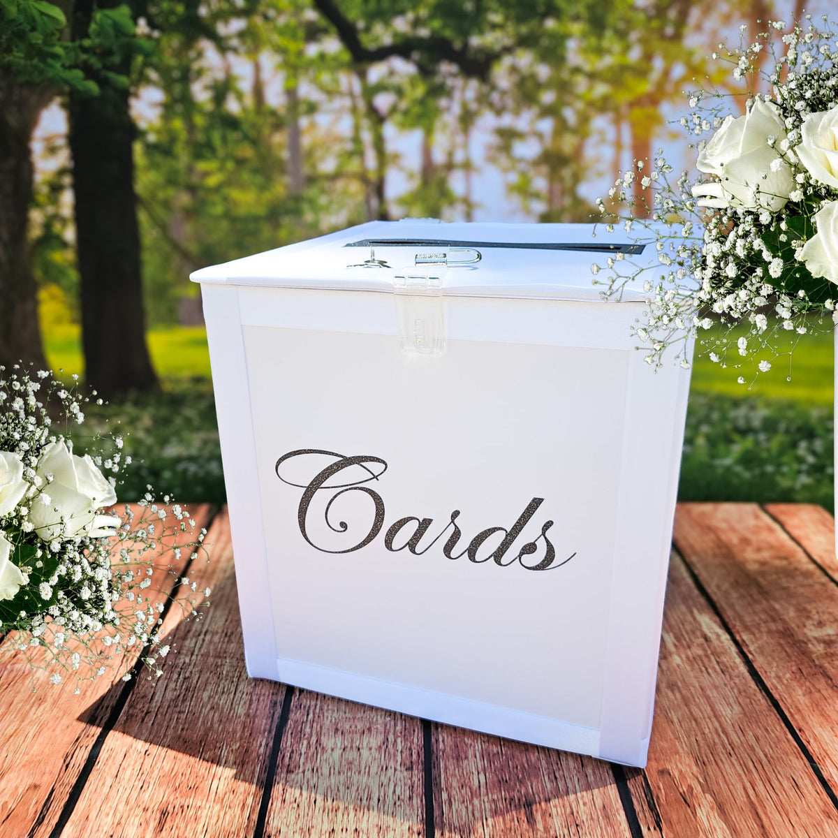 White Locking Wedding Card Box