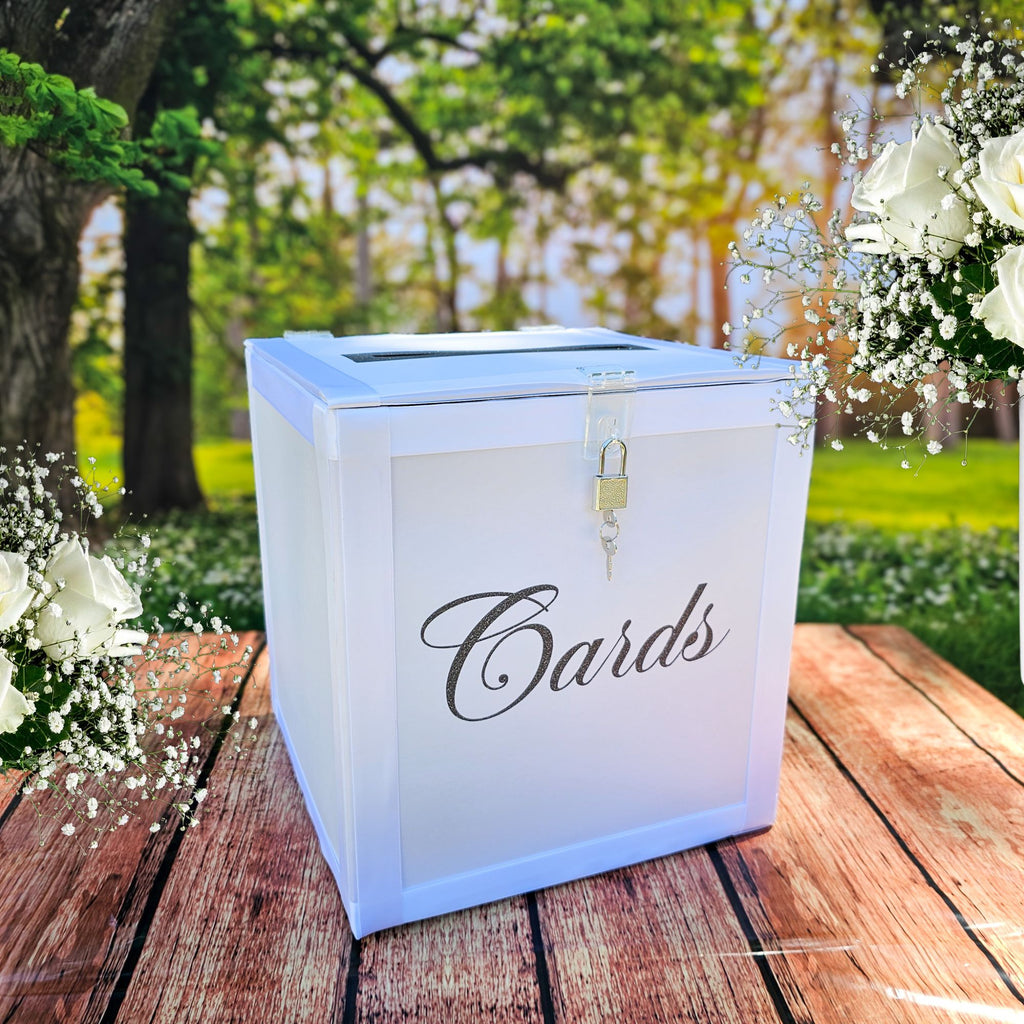 White Locking Wedding Card Box