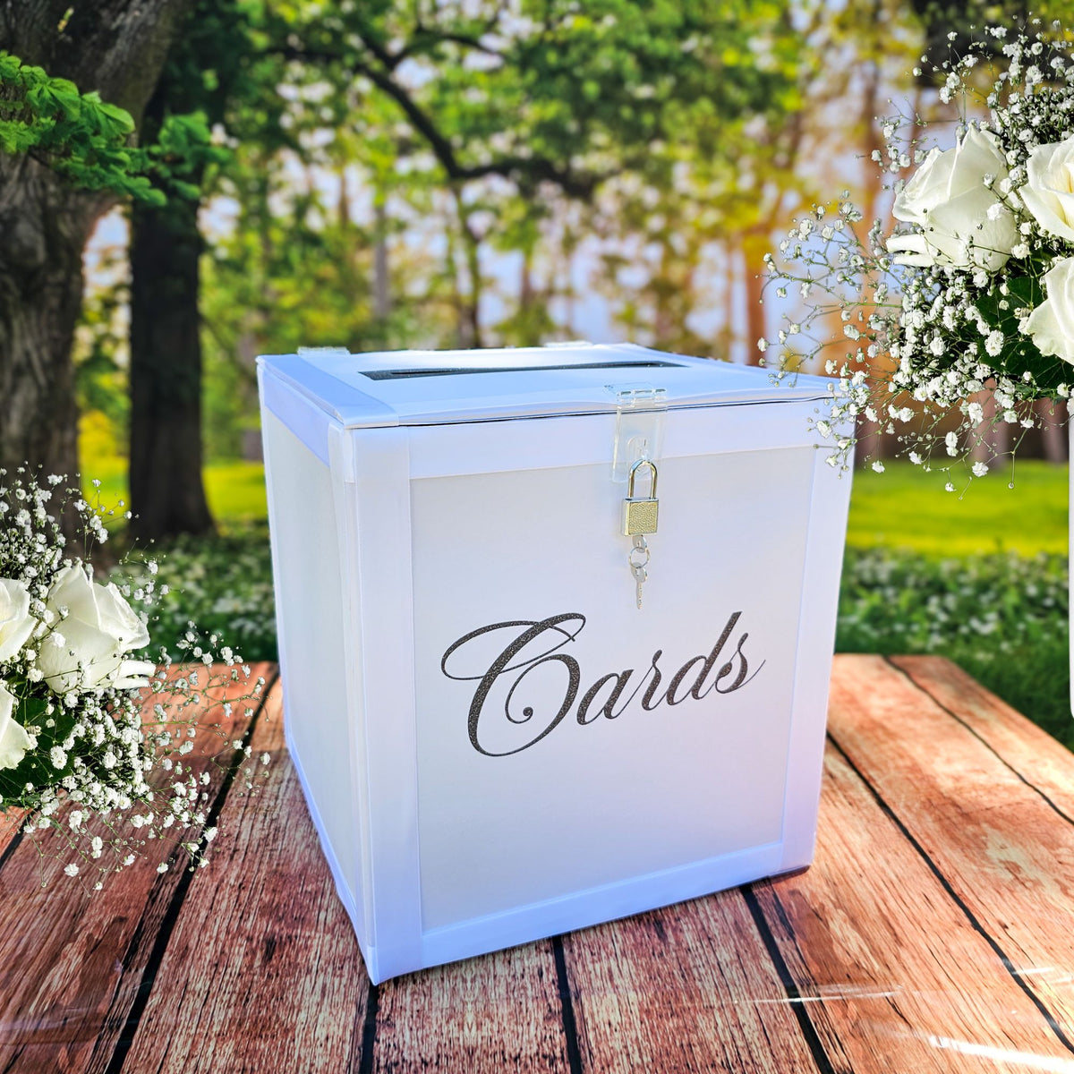 White Locking Wedding Card Box