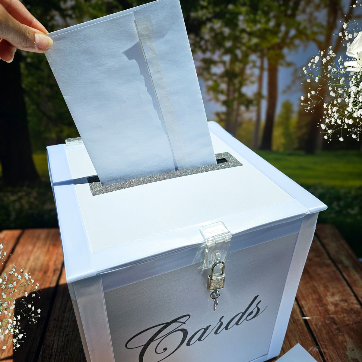 White Locking Wedding Card Box